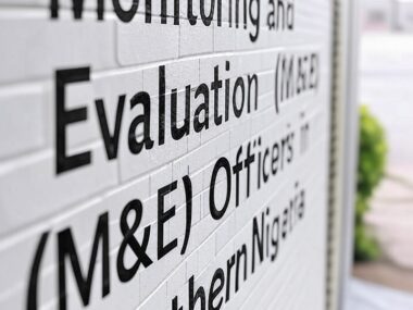 generate a simple image for this it\generate a simple image the text should appear on the wall: Monitoring and Evaluation (M&E) Officers in Northern Nigeria