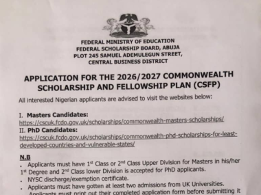 Apply Now: FG Opens Applications for 2026/2027 Commonwealth Scholarships