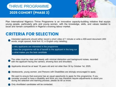 Thrive Programme 3.0 | Plan International Nigeria 2025 Cohort – Apply Now!