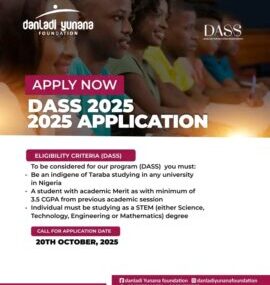 Danladi Yunana Science Scholarship 2025 for Nigerian Undergraduates | Apply Now