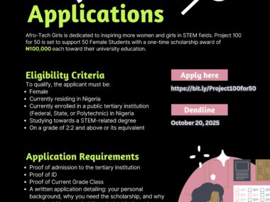 Call for Applications: AfroTech Girls Undergraduate Scholarship | ₦100000 Award