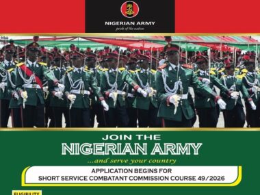 Call for Applications: Nigerian Army Short Service Commission (SSC) Course 49/2026