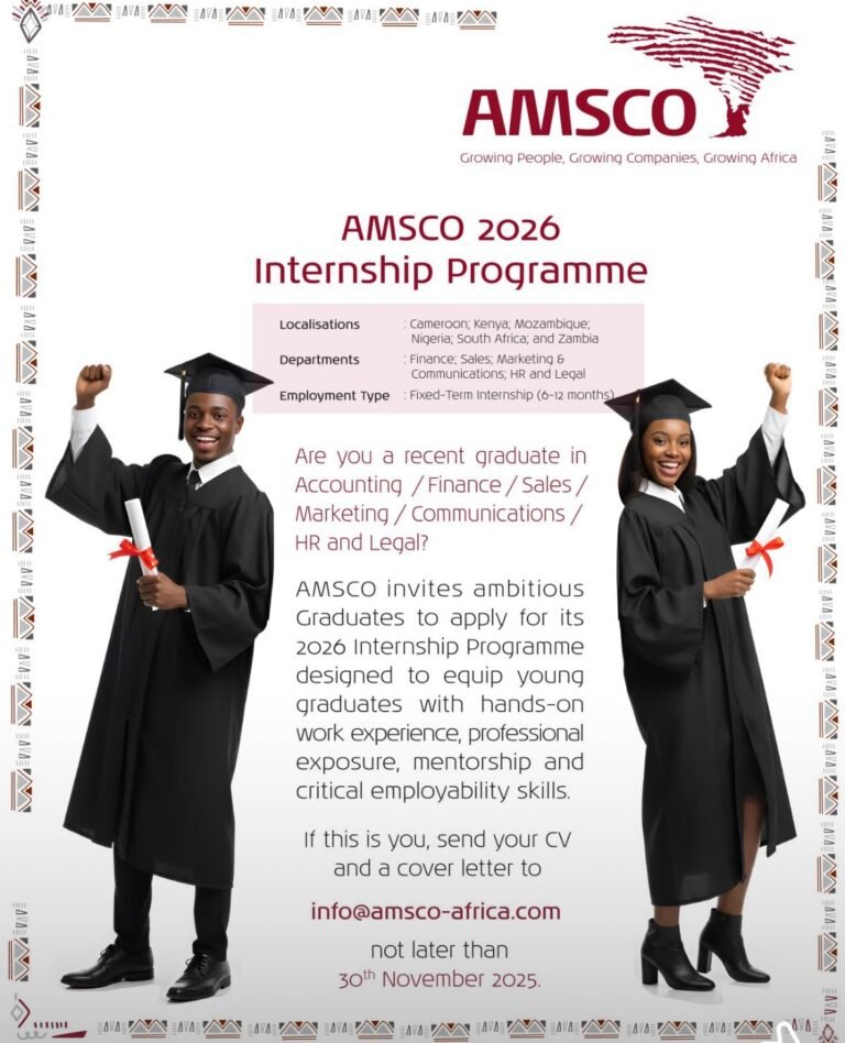 Apply Now: AMSCO 2026 Internship Programme for Young African Graduates