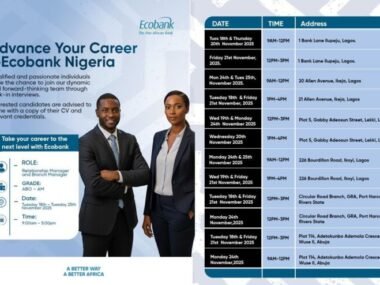 1. Ecobank Nigeria Announces Nationwide Walk-In Interviews Starting November 18th