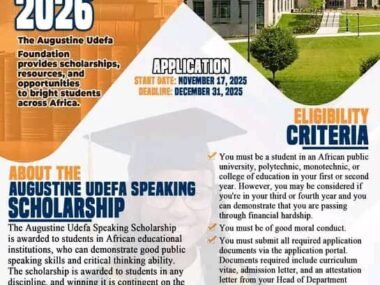 Call for Applications: Augustine Udefa Speaking Scholarship 2026 for Undergraduates