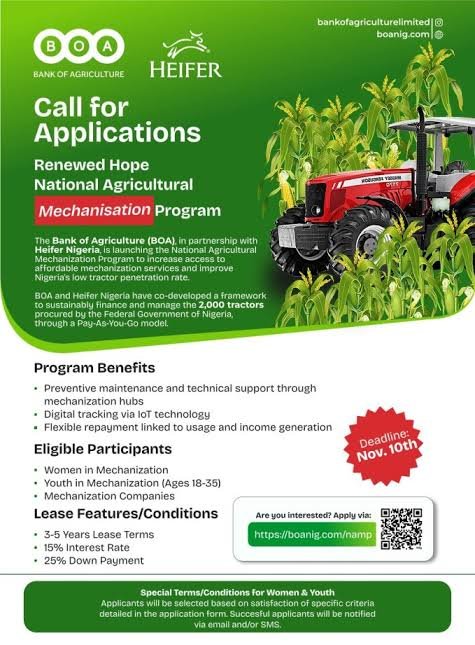 Renewed Hope For Nigerian Agriculture at Bank of Agriculture | Link to Apply