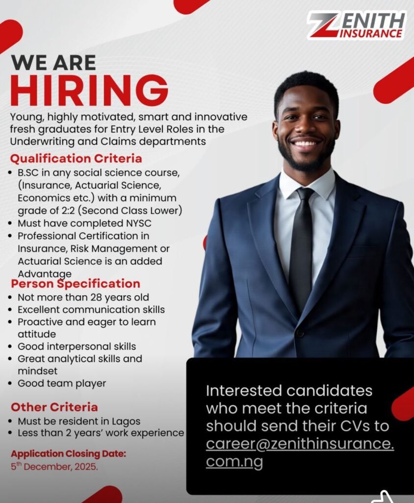 Call for Applications: Zenith Insurance Fresh Graduate Recruitment for Young Nigerians