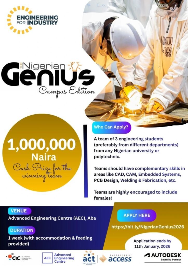 Apply Now: Nigerian Genius Campus Edition 2026 Engineering Competition | ₦1 Million Prize
