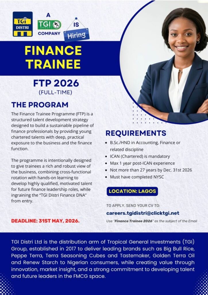 TGI Group Finance Trainee Programme 2026 for ICAN Professionals | Apply Now