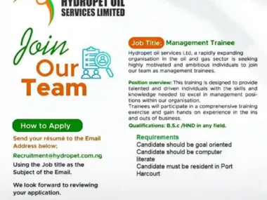 Hydropet Oil Services Ltd Graduate Trainee Program 2026 | Link to Apply