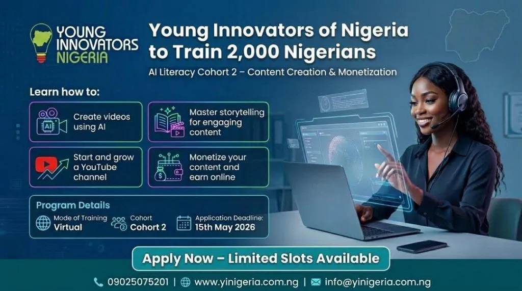 Apply Now: Young Innovators of Nigeria (YIN) Free Artificial Intelligence Training Programme 2026 for 2000 Nigerian Youths