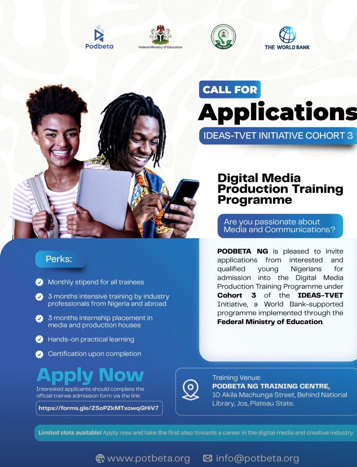 Apply Now: IDEAS-TVET Digital Media Production Training Programme (Cohort 3)